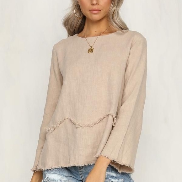 Verge Girl Tops - Runway Scout Jaggar Linen Fringe Top in Beige - 6